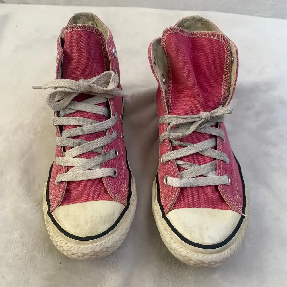 Converse Kids Youth Sz 2 Pink High Top Lace Up Check Taylor Sneakers Shoes